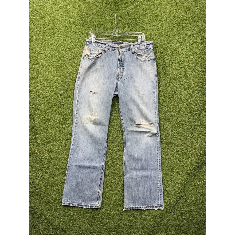 Old Navy Boot Cut Jeans Mens 32x32 Cotton Light Wash Denim Workwear Distressed